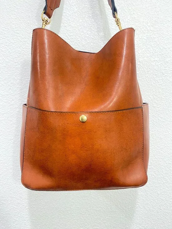 Minimalist Brown Vegan Leather Hobo Bag | Multi-Pocket Slouchy Shoulder Bag - Picture 3 of 10